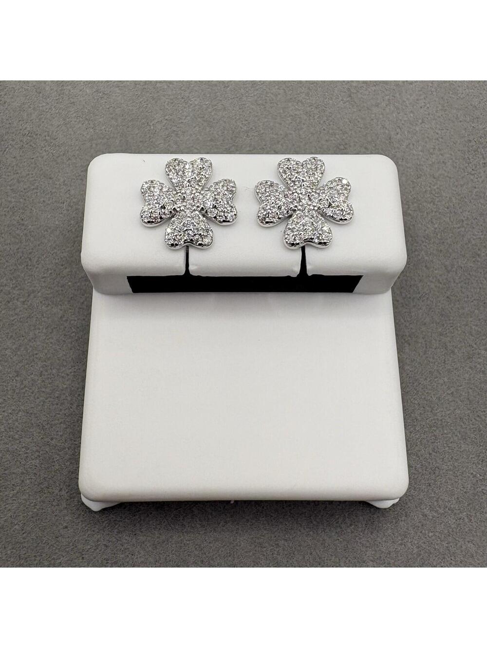 925 Sterling Silver Moissanite Shamrock Clover Stud Earrings 0.45 CTW